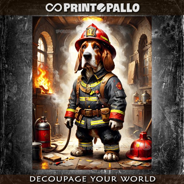 Heroisches Basset-Hund-Schauspiel als Feuerwehrman Seidenpapier (Von Creator hochgeladen)