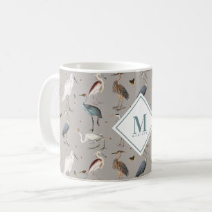 Heron Bird Egret Nature Mit Monogramm Kaffeetasse