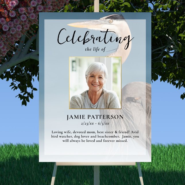 Heron Bird Lover Celebration of Life Foto Beerdigu Poster (Von Creator hochgeladen)