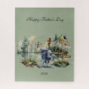 Héron Bleu Dans Lac Happy Fête des pères Puzzle