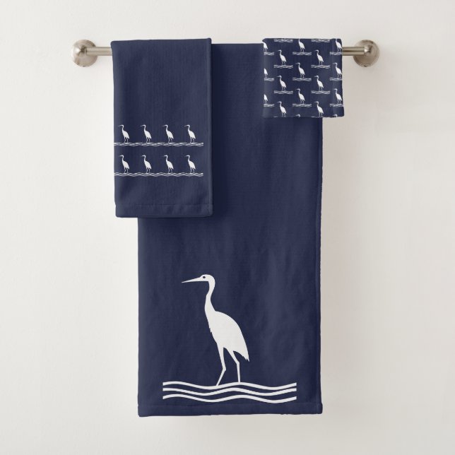 heron de grue Ocean bleu & blanc serviette set (En situation)