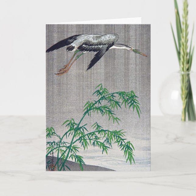 Heron Flying in Rain, Watanabe Seitei Karte (Vorderseite)
