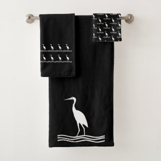 heron grue Bain Serviette noir et blanc