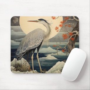 Heron in der Nacht Ukiyo-e japanische Kunst Mousepad