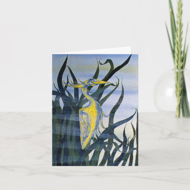 Heron in Reeds Note Card Karte (Vorderseite)