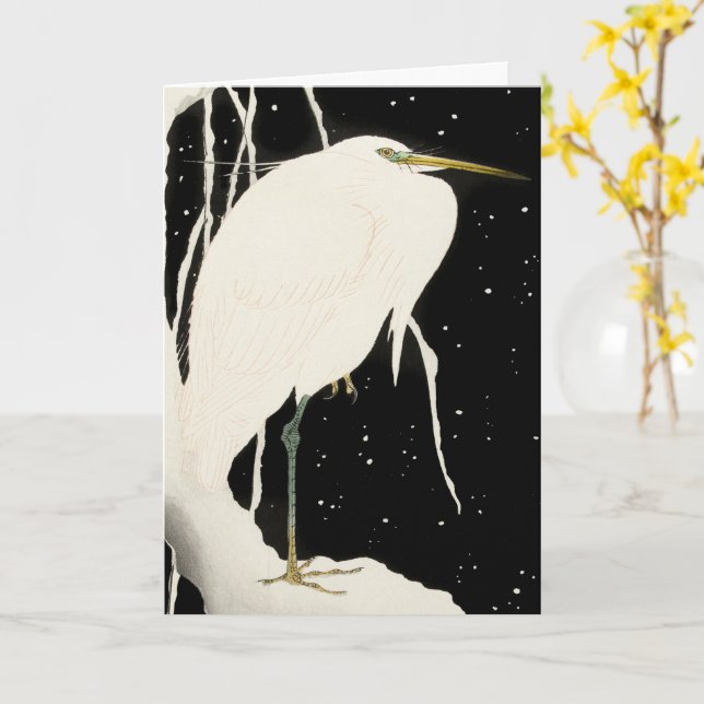 Heron in Snow - Ohara Koson - Vintage Kunst Karte (Gelbe Blume)