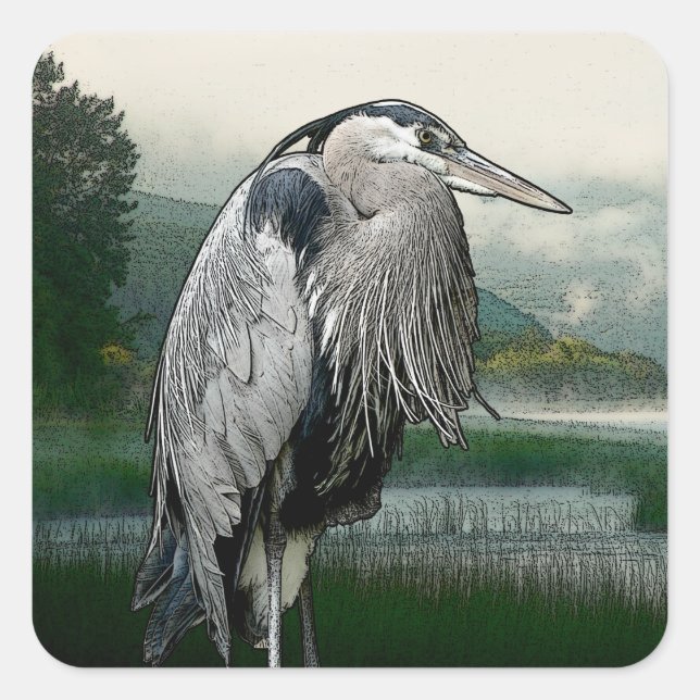 Heron Lake Quadratischer Aufkleber (Vorderseite)