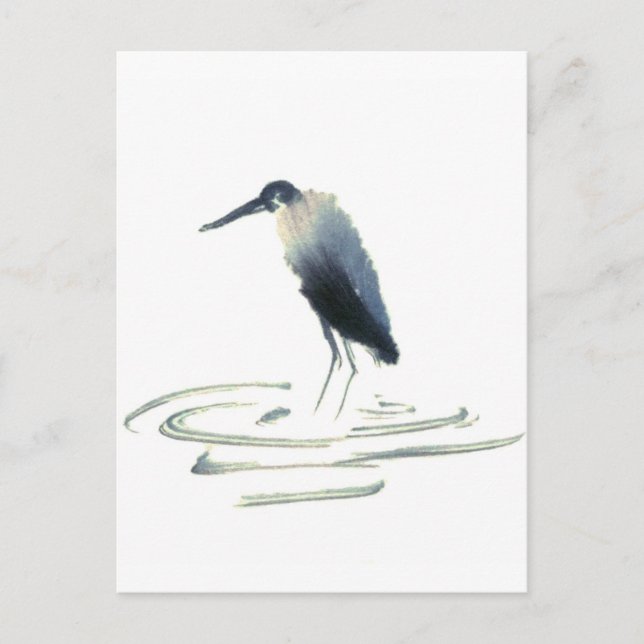 Heron Meditation, Sumi-e Great Blue Heron Postkarte (Vorderseite)