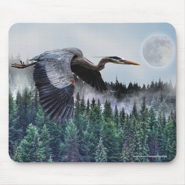Heron, Misty Forest & Vollmond Mousepad (Vorne)