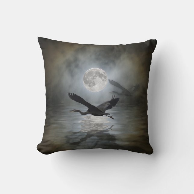 Heron Moon Fantasy Wildlife Animal Heron Lover Kissen (Vorderseite)