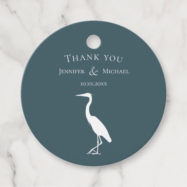 Heron Silhouette weiß in dunkelblau Geschenkanhänger (Vorderseite)