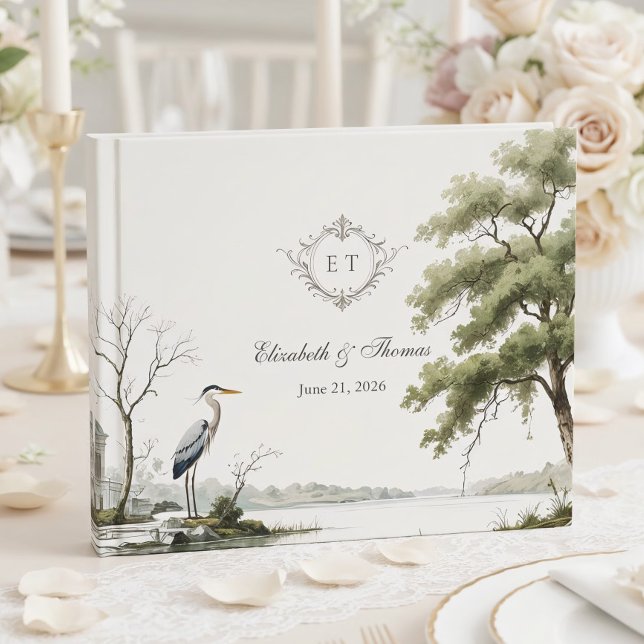 Heron Toile French Country Monogram Wedding Gästebuch (Von Creator hochgeladen)