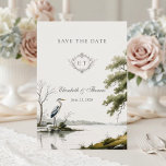 Heron Toile French Country Monogram Wedding Save The Date<br><div class="desc">Elegant French country save the date card featuring a romantic heron toile landscape,  delicate botanical details,  and a classic monogram. Perfect for vintage,  garden,  and countryside weddings. Personalize with your initials,  names,  and wedding date to create a timeless announcement for your special day.</div>