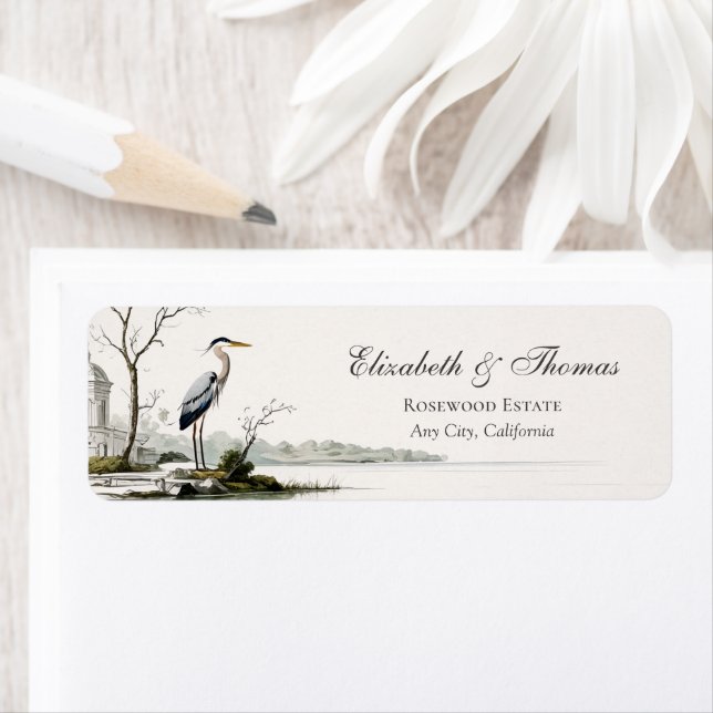 Heron Toile French Country Return Address Label (Insitu)