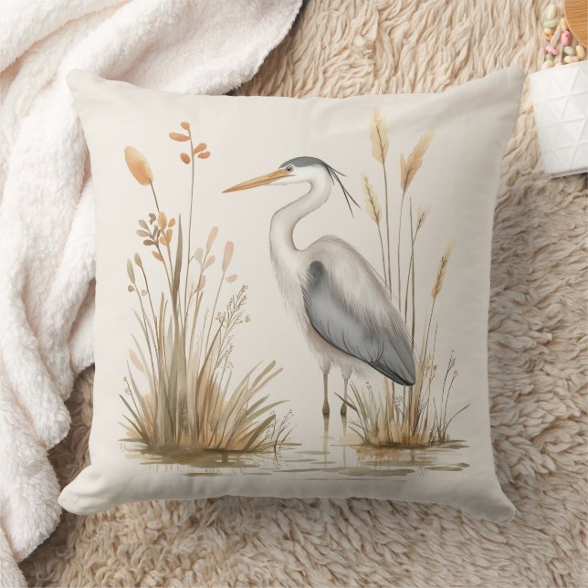 Heron und Rushes Beige Kissen (Decke)