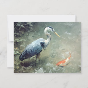 Heron und Vibrant Koi Fish Postkarte