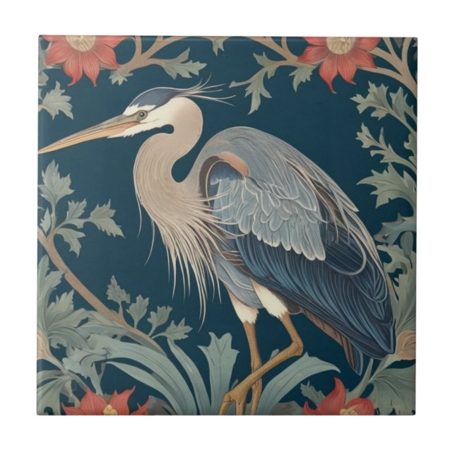 Heron William Morris Links Sea Marine Bird Fliese (Vorderseite)
