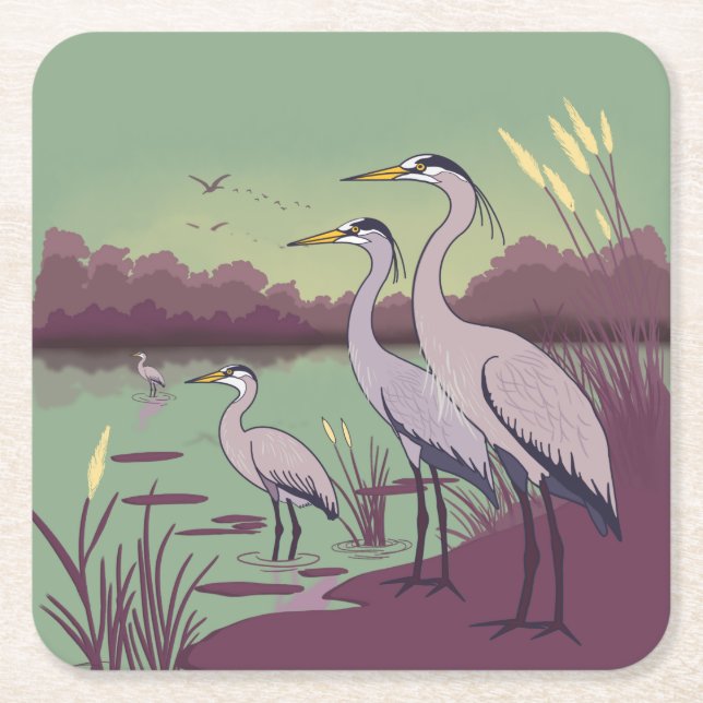 Herons by the Lake Rechteckiger Pappuntersetzer (Vorderseite)