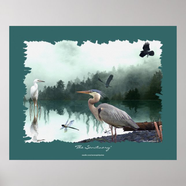 Herons, Egret, Krähen, Libellen, Wilderness Art Poster (Vorne)