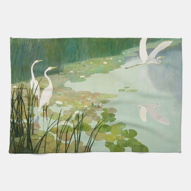 Herons im Sommer von Newell Convers Wyeth Geschirrtuch (Horizontal)