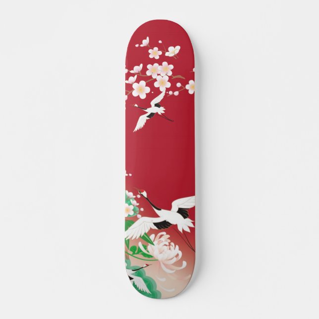 Herons und Dahlias japanisches Design / Skateboard (Vorne)