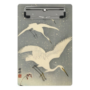 Herons von Ohara Koson in Snow Mini Klemmbrett