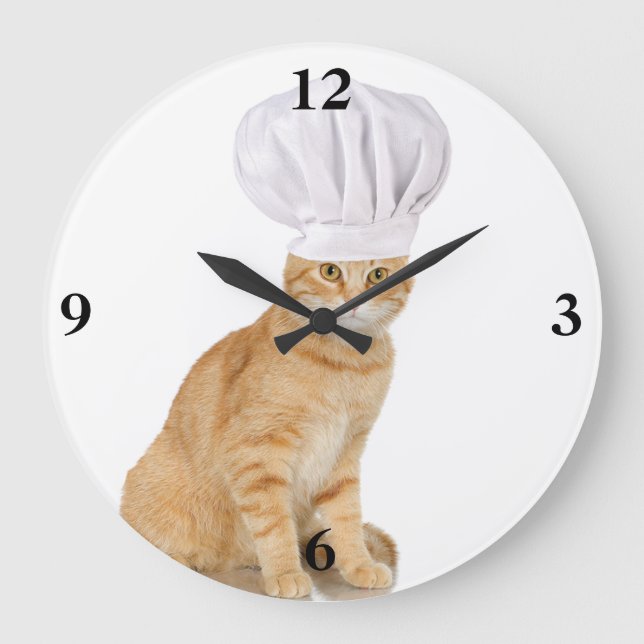 Herr Cat Chef To You Große Wanduhr (Vorderseite)