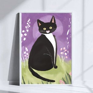 Herr Chonk   Tuxedo-Katze Lila Aquarell Poster