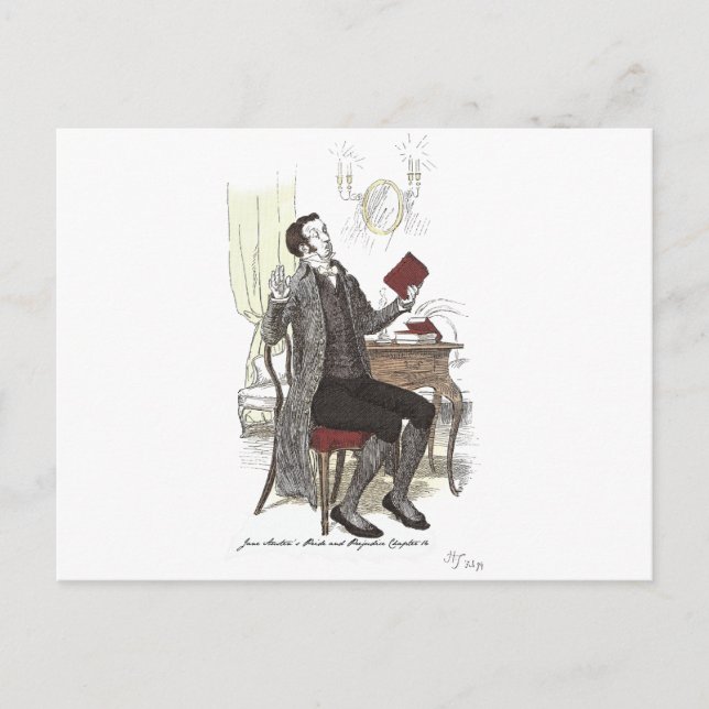Herr Collins Reads - Jane Austen Pride & Prejudice Postkarte (Vorderseite)