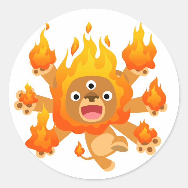 Herr des Feuers! (niedlicher Cartoon Löwe) Aufkleb Runder Aufkleber (Vorderseite)