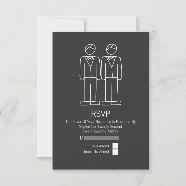 Herr Doodle Chalkboard Gay Wedding RSVP Karte (Vorderseite)