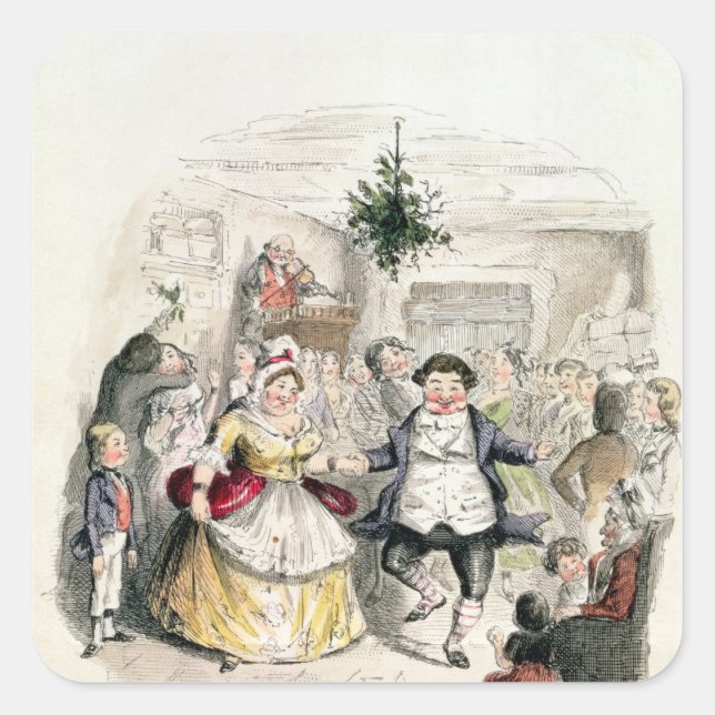 Herr Fezziwigs Ball, von 'einem Weihnachten Carol Quadratischer Aufkleber (Vorderseite)
