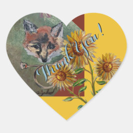 Herr Fox & Sonnenblumen vielen Dank Herz-Aufkleber