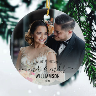 Herr & Frau 2 Fotos Unser erstes Weihnachten Kal Keramik Ornament