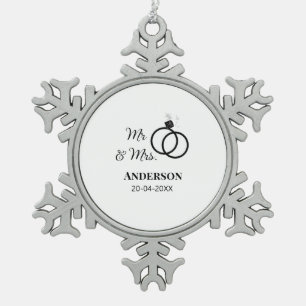Herr & Frau Familienname Datum Jahr Hochzeitsgesch Schneeflocken Zinn-Ornament