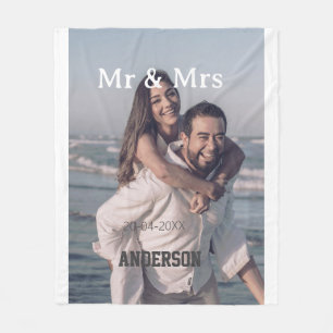 Herr & Frau Familienname Foto Datum Hochzeit Famil Fleecedecke