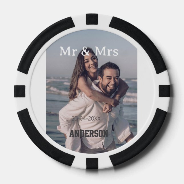 Herr & Frau Familienname Foto Datum Hochzeit Famil Pokerchips (Vorderseite)