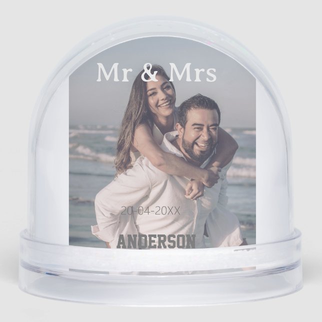 Herr & Frau Familienname Foto Datum Hochzeit Famil Schneekugeln (Vorderseite)