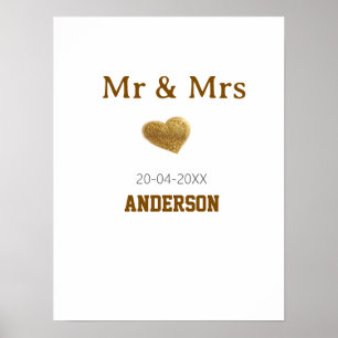 Herr & Frau Familienname golden glänzendes Herz Poster