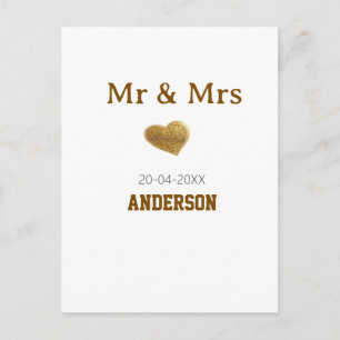 Herr & Frau Familienname golden glänzendes Herz Postkarte