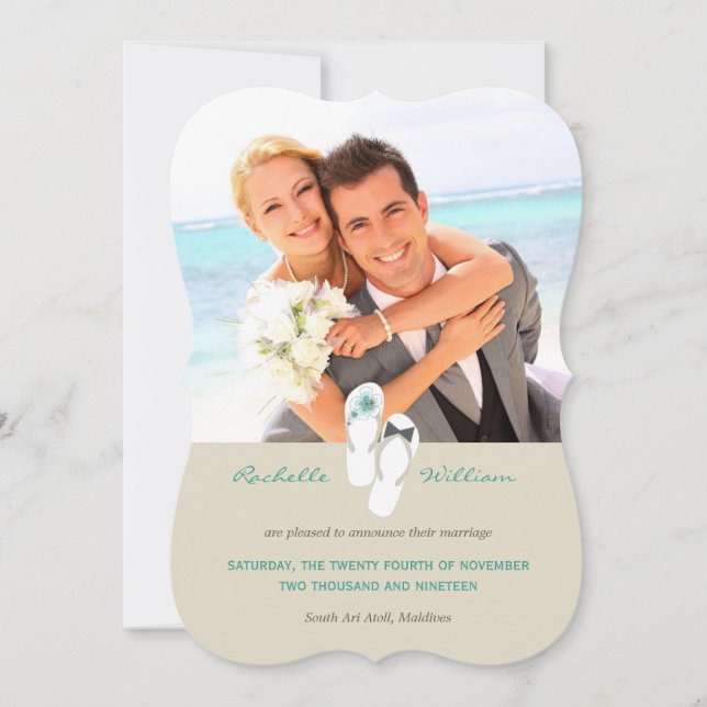 Herr & Frau Flip Flops Beach Hochzeitsankündigung Einladung (Vorderseite)