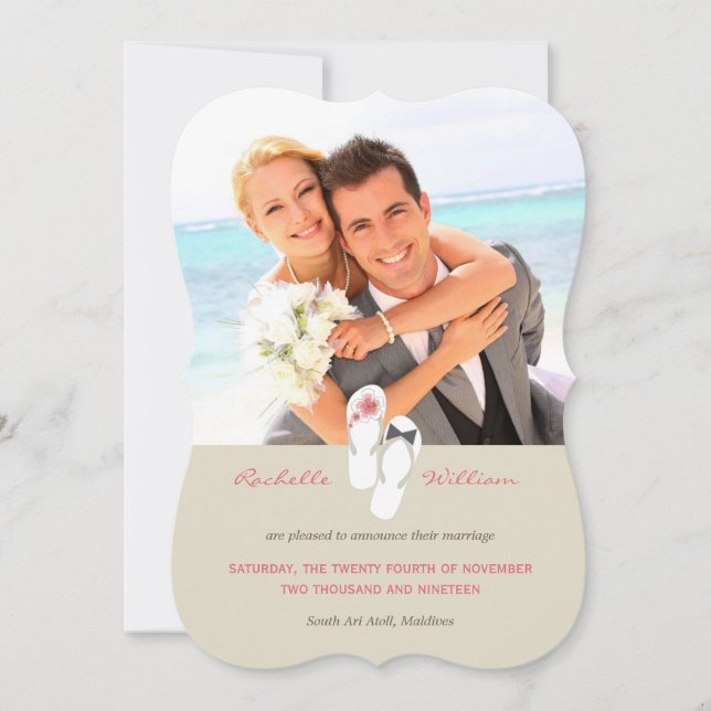 Herr & Frau Flip Flops Beach Hochzeitsankündigung Einladung (Vorderseite)