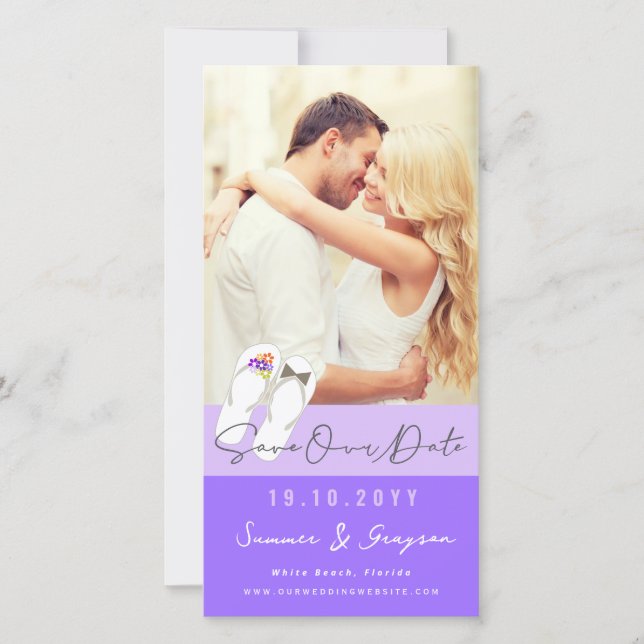 Herr & Frau Flip Flops Daisies Beach Wedding Foto Save The Date (Vorderseite)