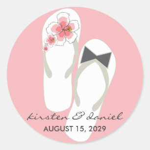 Herr & Frau Flip Flops Hibiskus Beach Wedding Stic Runder Aufkleber
