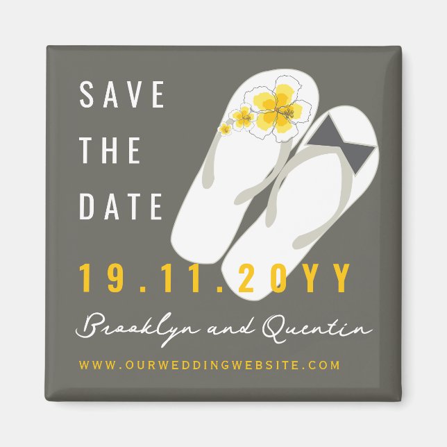 Herr & Frau Flip Flops Hibiskus Wedding Save the D Magnet (Vorne)
