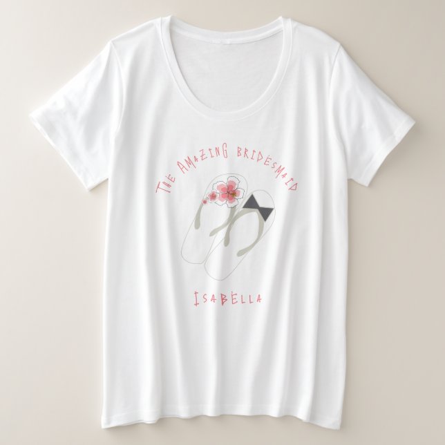 Herr & Frau Flip Flops Pink Hibiskus Beach Wedding Große Größe T-Shirt (Design vorne)