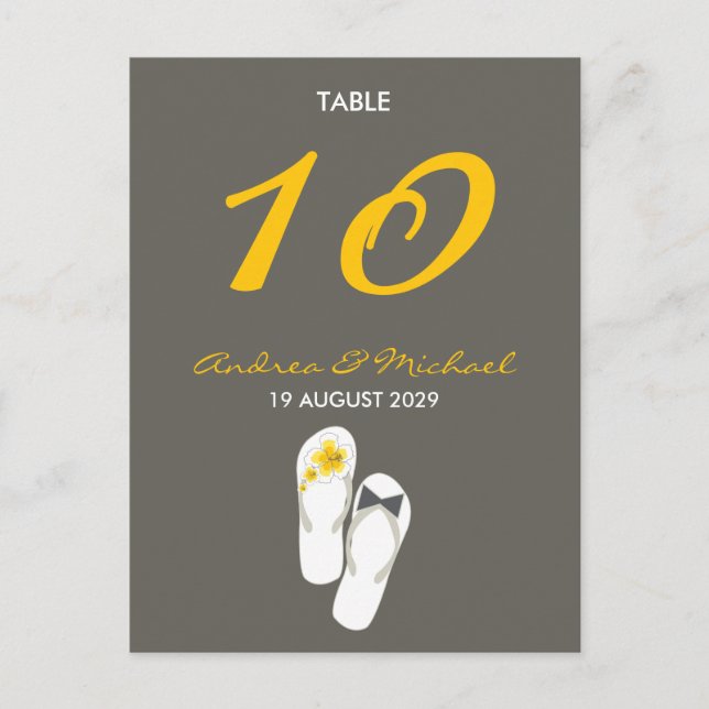 Herr & Frau Flip Flops Wedding Tischnummer Card (Vorderseite)