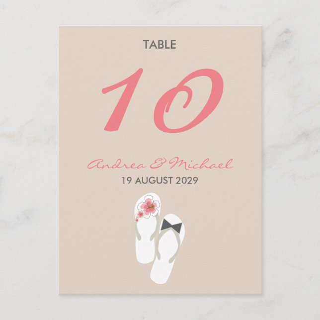 Herr & Frau Flip Flops Wedding Tischnummer Card (Vorderseite)