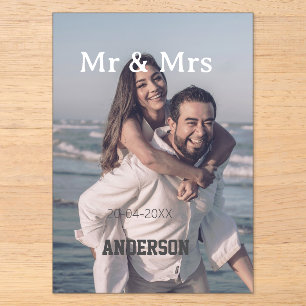 Herr & Frau fügen Familienname Foto Datum Hochzeit Acryleinladungen
