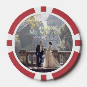 Herr & Frau fügen Familienname Foto Datum Hochzeit Pokerchips